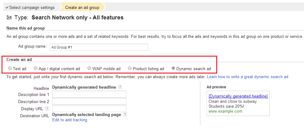 Google Adwords adgroup ads