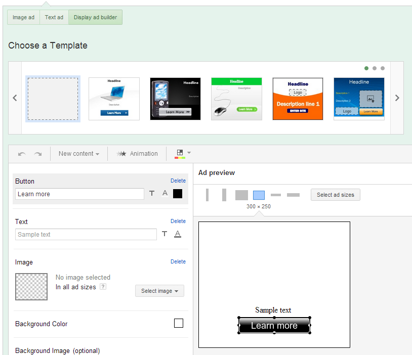 Google Adwords display ads builder