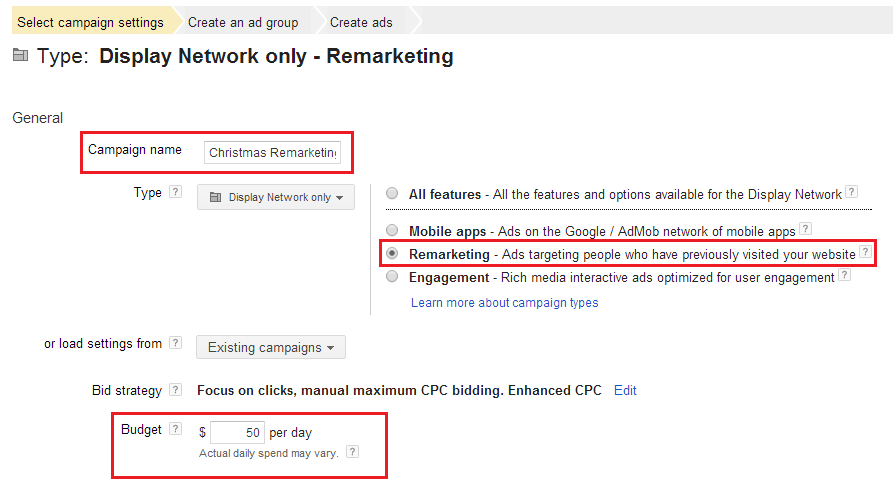 Google Adwords remarketing setup 1