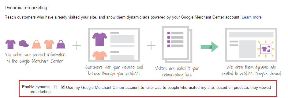 Google Adwords remarketing merchant center link