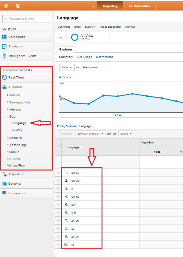 Google Analytics Language